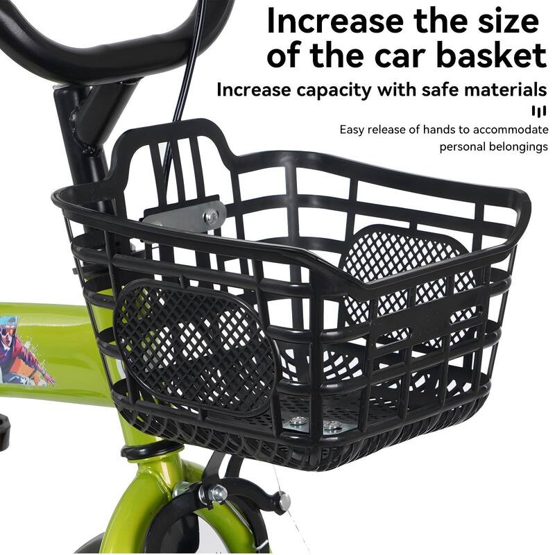 18 Inch Kids Bike with Adjustable Saddle, Dual Brakes and Training Wheels Steel Frame Bicycle for Ages 5-10