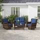 preview thumbnail 18 of 23, Outsunny 4 Piece PE Wicker Patio Furniture Set, Conversation Set with 2 360° Swivel Rocking Armchairs, 1 Loveseat Sofa Dark Blue