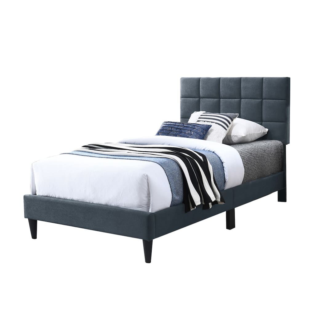 Brushed Linen Fabric Adjustable Headboard Twin Bed with Biscuit Tufting Design