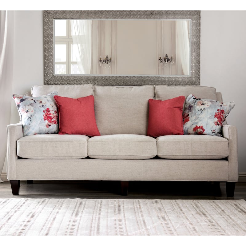 Lilu Transitional Ivory Chenille Upholstered Sloped Arms Sofa by Furniture of America