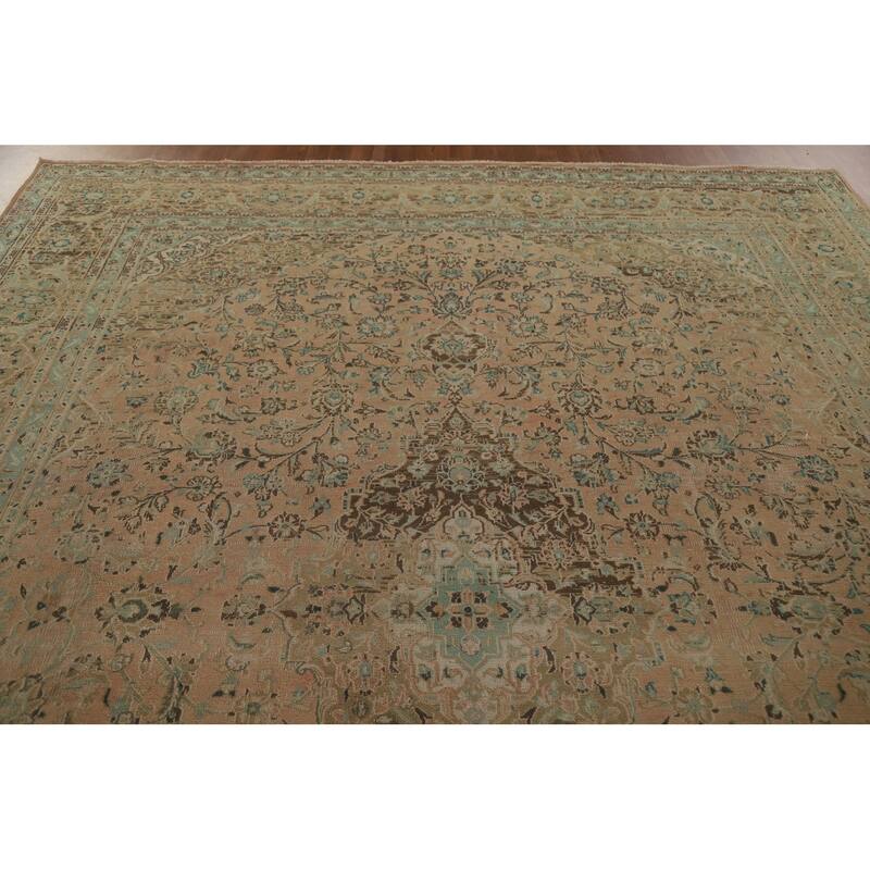 Hand Knotted Oriental 100% Wool Carpet Traditional Floral Peach Kashan Area Rug - 12' 5'' X 9' 5''
