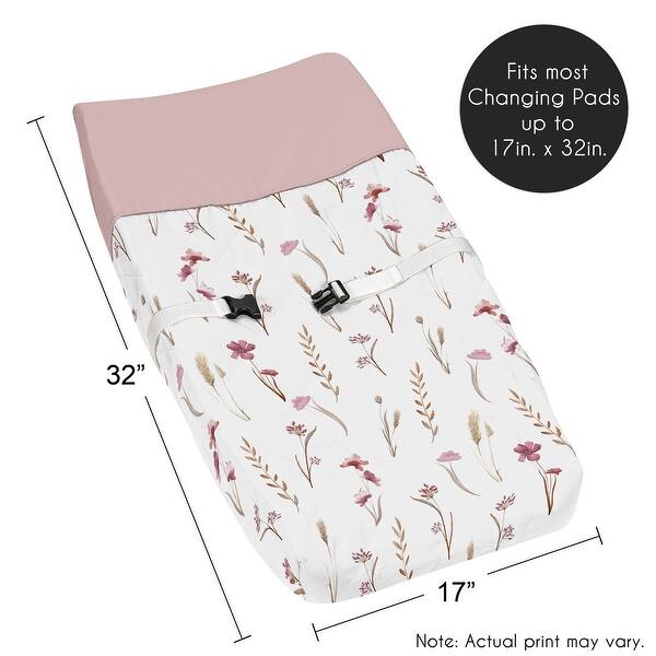 Sweet Jojo Designs Boho Floral Garden Flower Girl Changing Pad Cover Pink Watercolor Bohemian Farmhouse Vintage Shabby Chic Rose