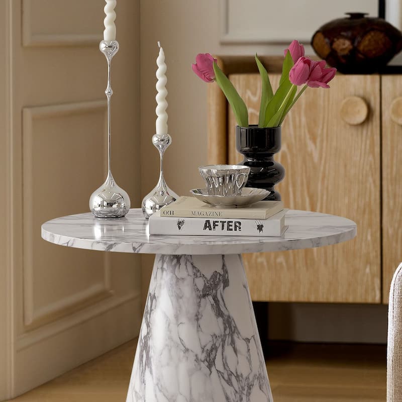 24 Inch Round Black Pedestal End Table