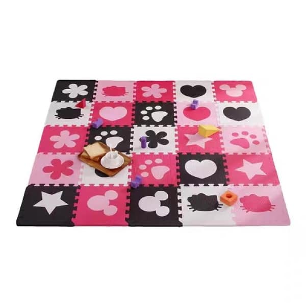 slide 2 of 5, Shatex 6 Tiles Children's foam floor mat Interlocking Carpet Tiles Play Mat Soft Rugs, 12 x 12 x 0.4 in. PINK (6 sq. ft.) Beige
