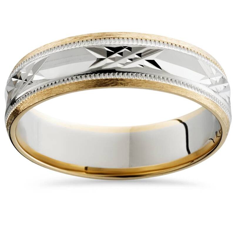 Bliss Diamond Mens Two Tone 6mm Wedding Band Gold - 7