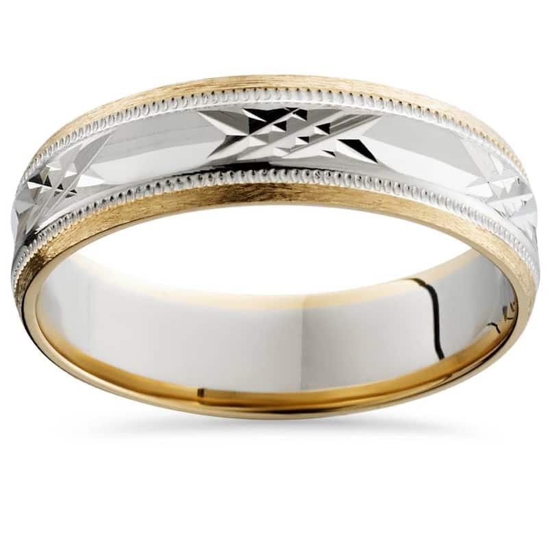 Mens Two Tone 6mm Wedding Band Gold