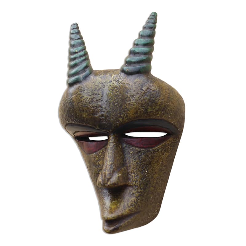 Novica Handmade Golden Goat African Wood Mask