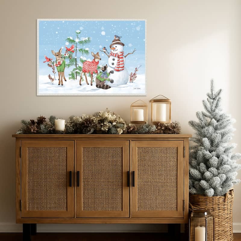 Festive Friends I by Leslie Trimbach (33 x 23 in.), Framed Canvas Wall Art Print - Sylvie Beaded White