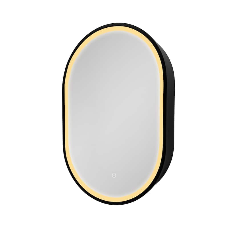 Oval Black Metal Framed Wall mount Bathroom Medicine Cabinet with Mirror - 31x21 inches