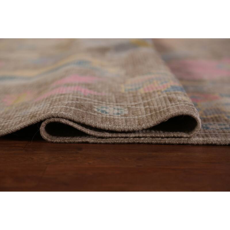 Hand Knotted Oriental 100% Wool Carpet Transitional All-Over Brown Oushak Area Rug - 12' 8'' X 8' 11''