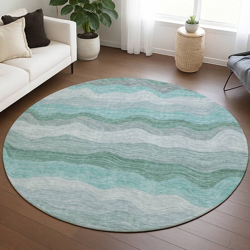 Machine Washable Indoor/ Outdoor Ombre Stripes Chantille Rug