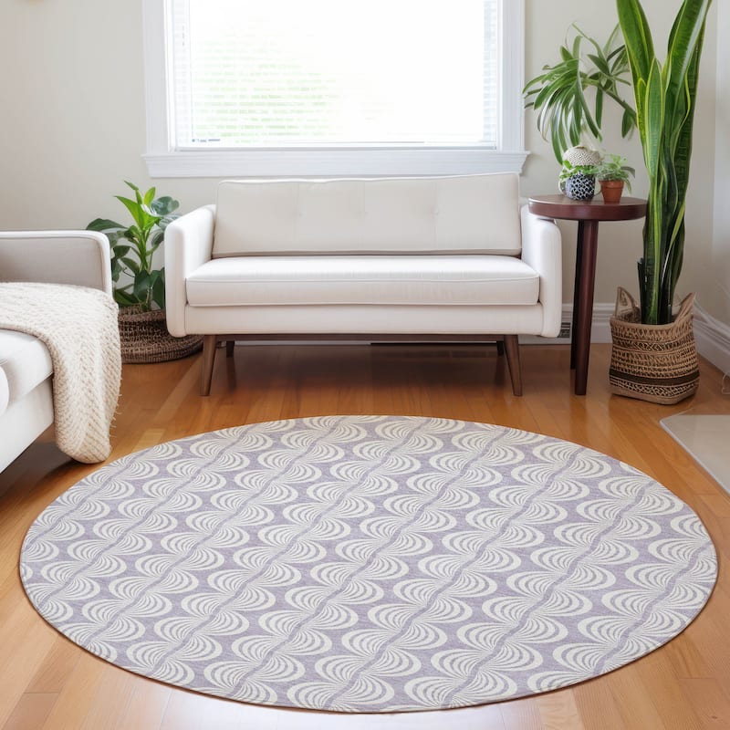 Machine Washable Indoor/ Outdoor Wavy Modern Chantille Rug - Lavender - 8' x 8'