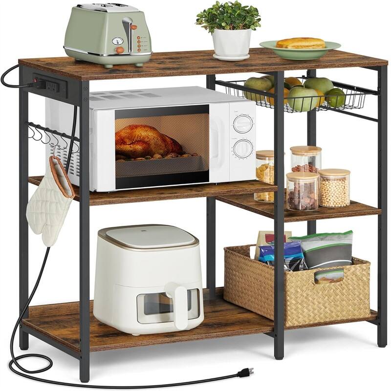 Baker's Rack - 15.7"D x 35.4"W x 35.6"H - Rustic Brown with Power Outlet