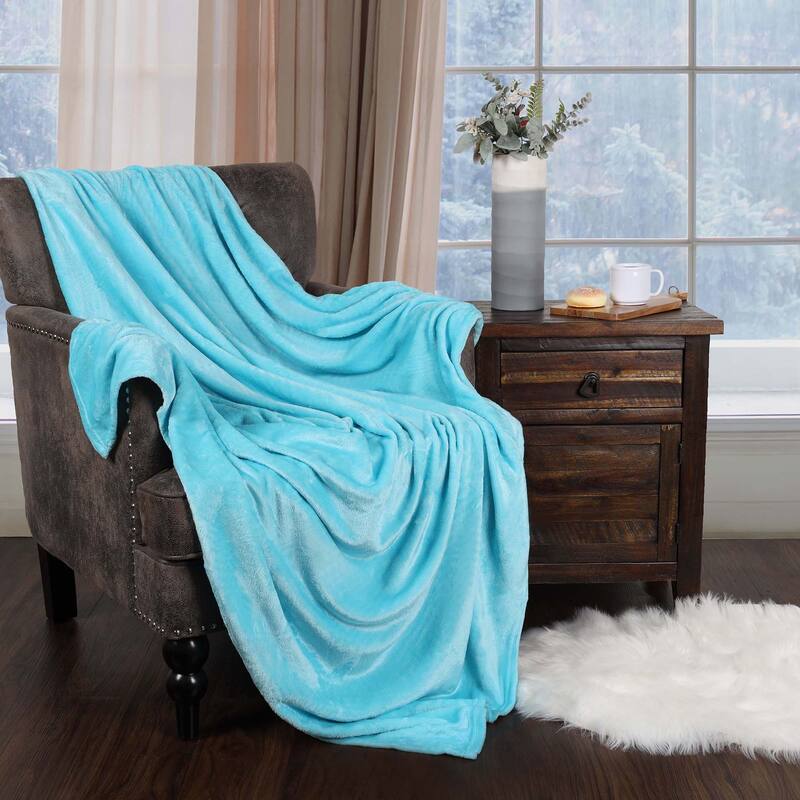 Superior Fleece Plush Medium Weight Soft Fluffy Decorative Blanket - Solid- Throw - Winter Blue