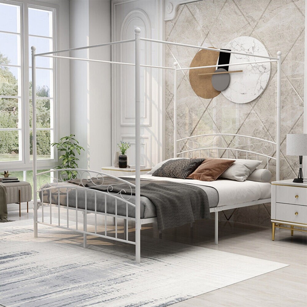 White metal canopy shop bed