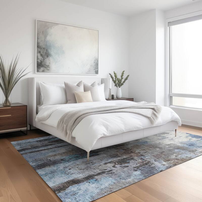 Machine Washable Indoor/ Outdoor Abstract Modern Chantille Rug