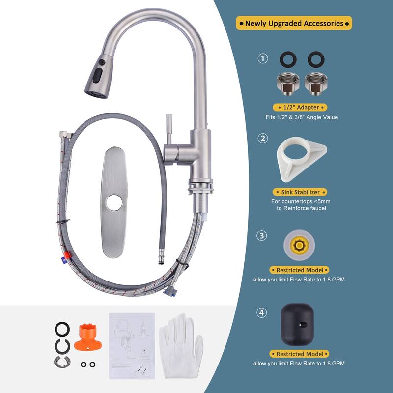WOWOW 3-Function Pull down Sprayer Kitchen Faucet with Deckplate