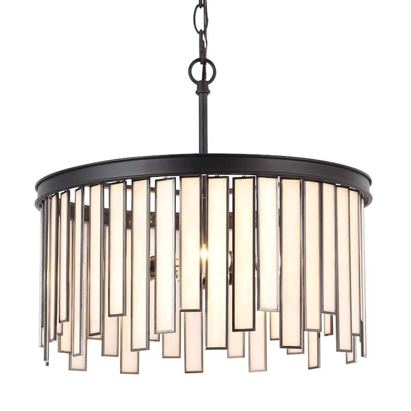 Tifany Modern 3-Light Drum Black Chandelier Glass Foyer Island Light for Dining Room - D16"* H15"