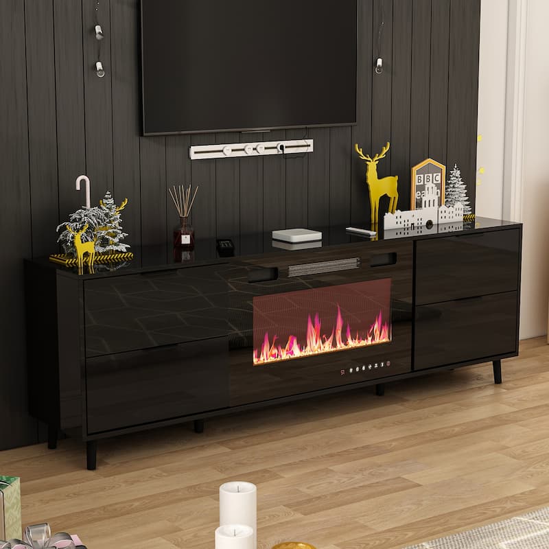 30" Recessed Electric Fireplace High Glossy TV Stand Combo Fireplace