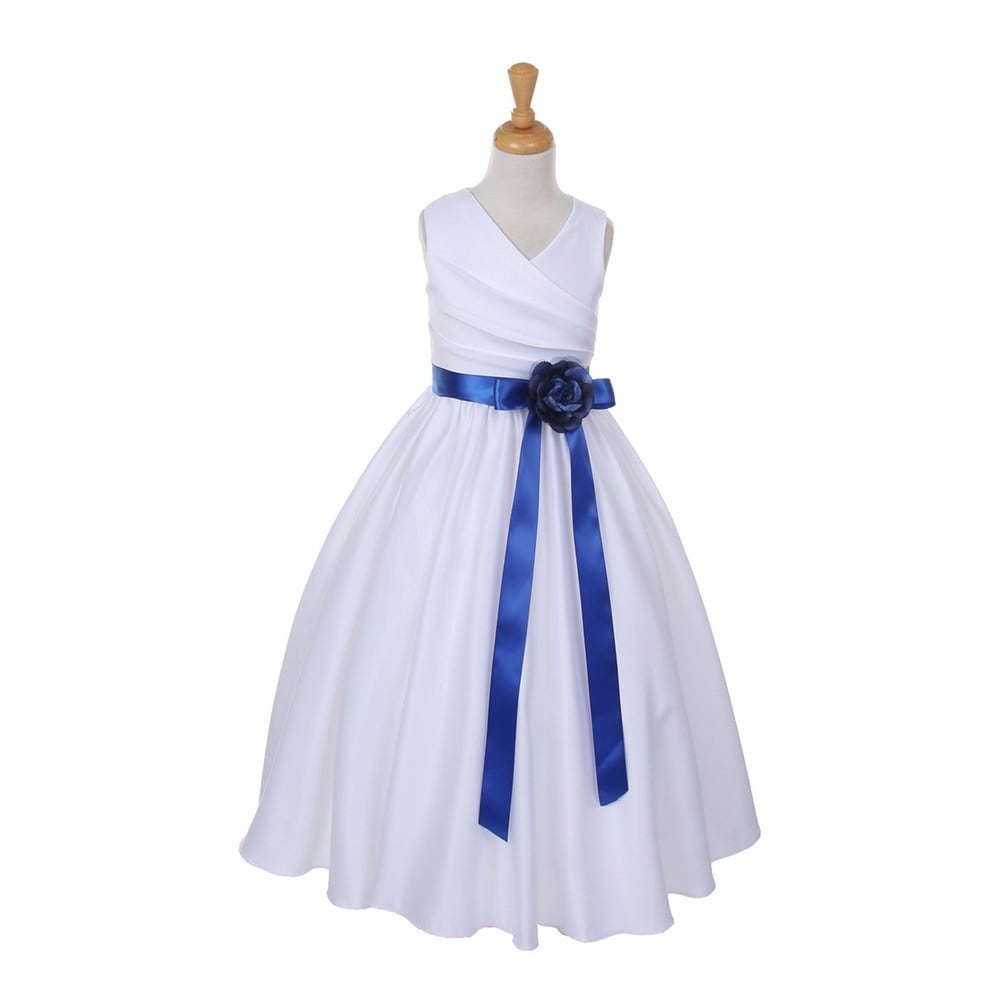 white dress blue satin sash