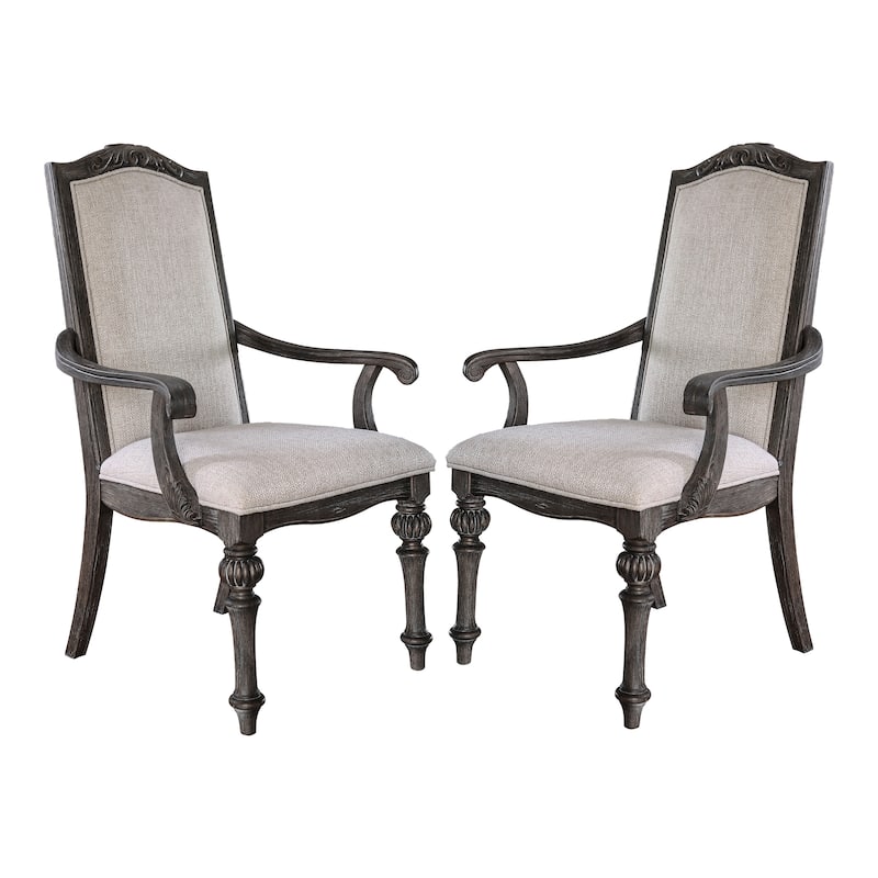 The Gray Barn Cornerways Formal High Back Carved Wood Arm Chairs (Set of 2) - Rustic Natural Tone