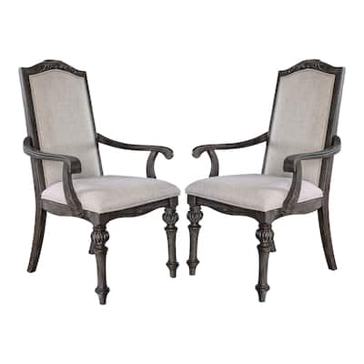 The Gray Barn Cornerways Formal High Back Carved Wood Arm Chairs (Set of 2)
