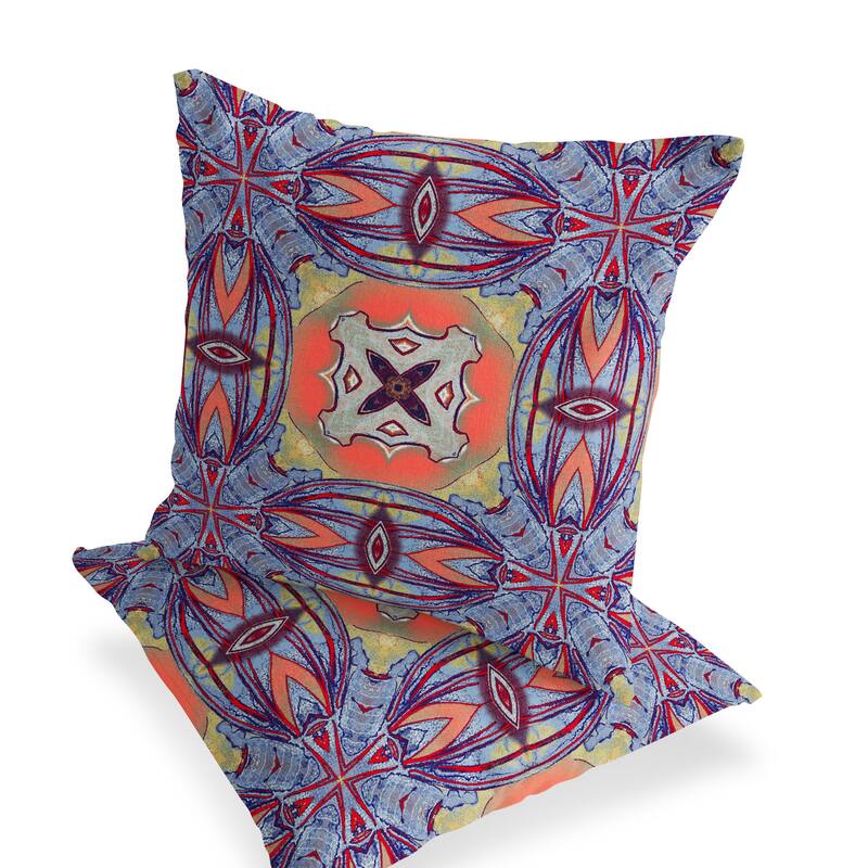 HomeRoots Set of Two 16" X 16" Blue and Purple Blown Seam Floral Indoor Outdoor Throw Pillow - 16.00' X '16.00' X '5.00