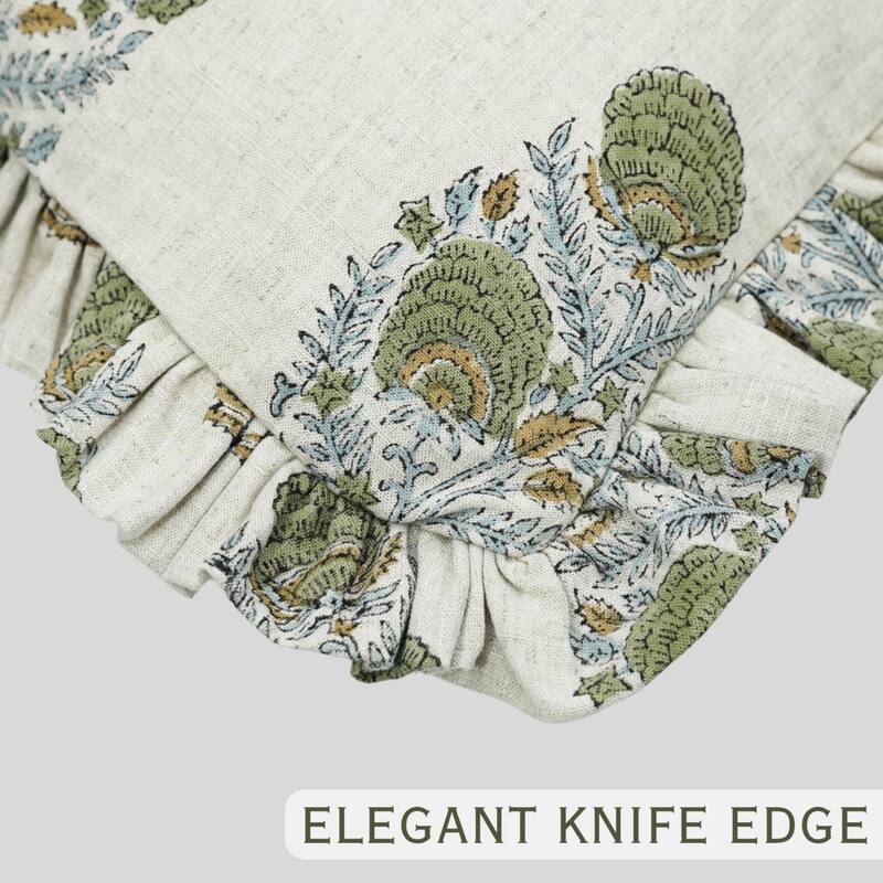 Fabdivine Viscose Linen Floral Frill Pillow Cover Both Side Print Hand Block Cushion