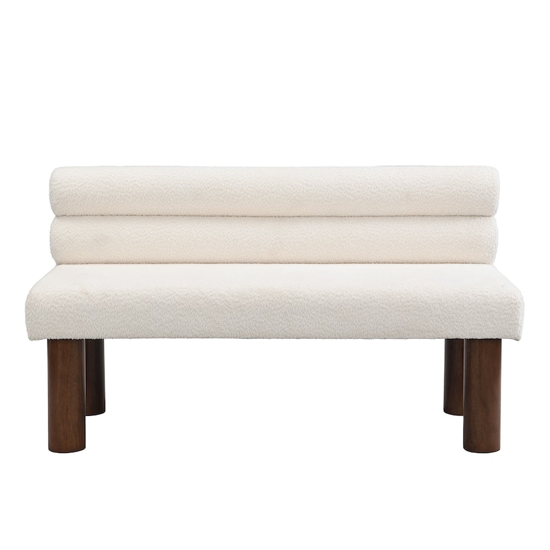 Upholstered Dining Bench, Boucle Ottoman for Dining Room, Bedroom, Living Room, Rubber Wood Leg 330 LBS Support
