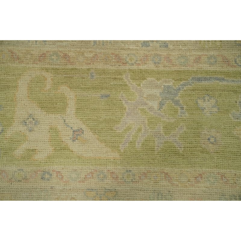 Handmade Wool Oushak Turkish Area Rug, Floral Geometric Carpet - 12' 1'' X 9' 0''