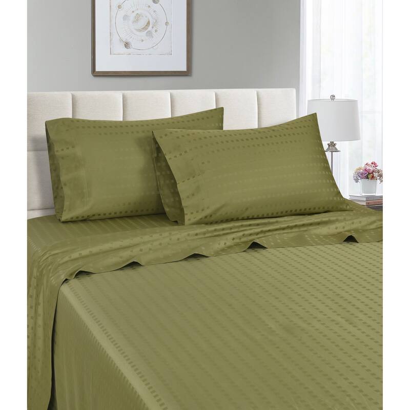 Spring Home 1200 Thread Count 100% Egyptian Cotton Deep Pocket Dobby Striped Sheet Set - Green - Full