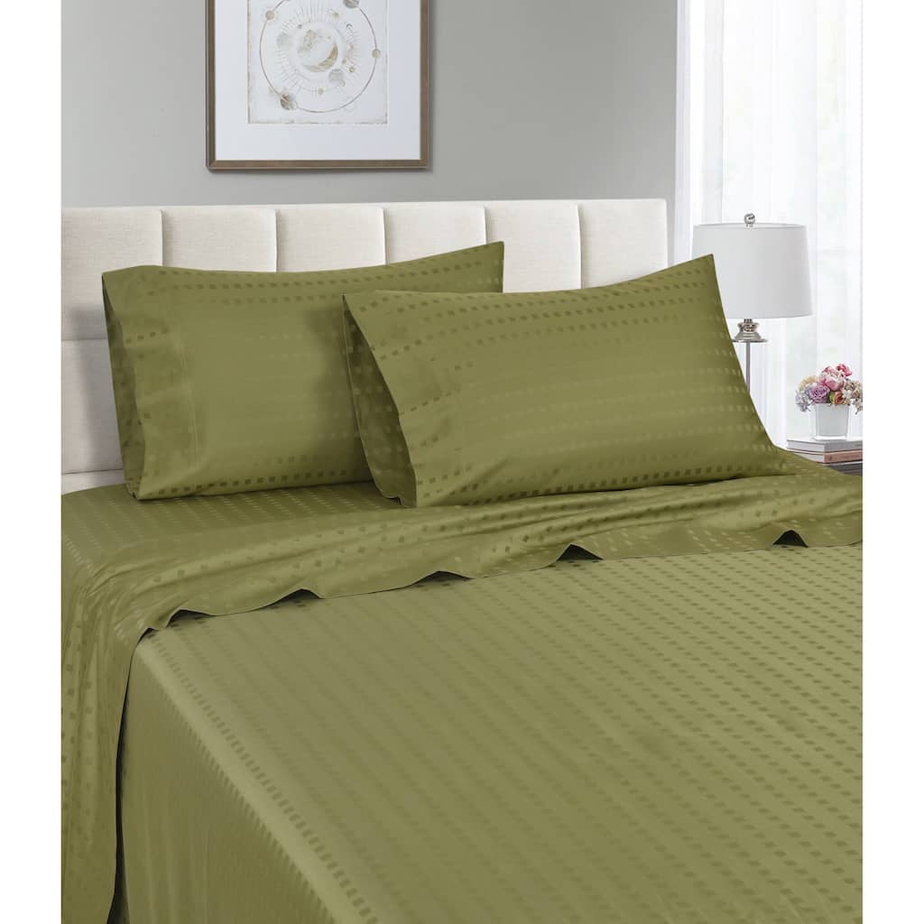 Spring Home 1200 Thread Count 100% Egyptian Cotton Deep Pocket Dobby Striped Sheet Set