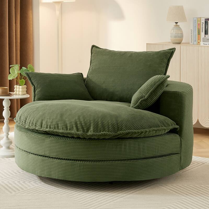 Roomfitters Swivel Barrel Chair with Dual-Layer Cushion and 3 Pillows, Comfy Accent Chair for Home or Office