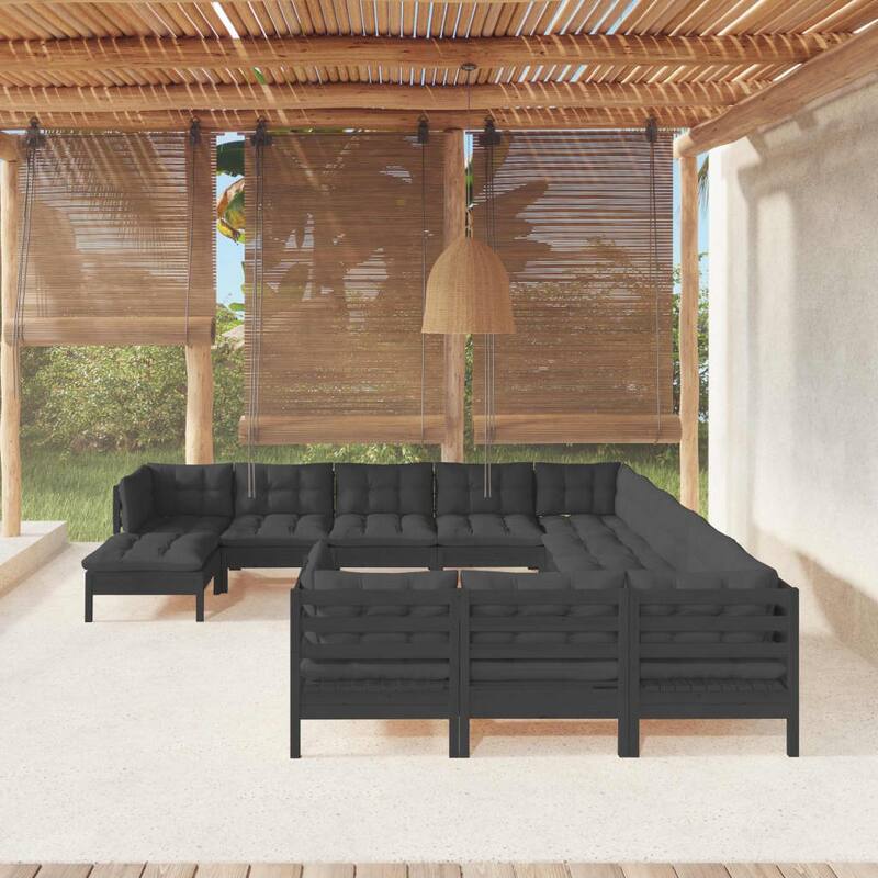 vidaXL Solid Pinewood Patio Lounge Set 13 Piece with Cushions Multi Colors