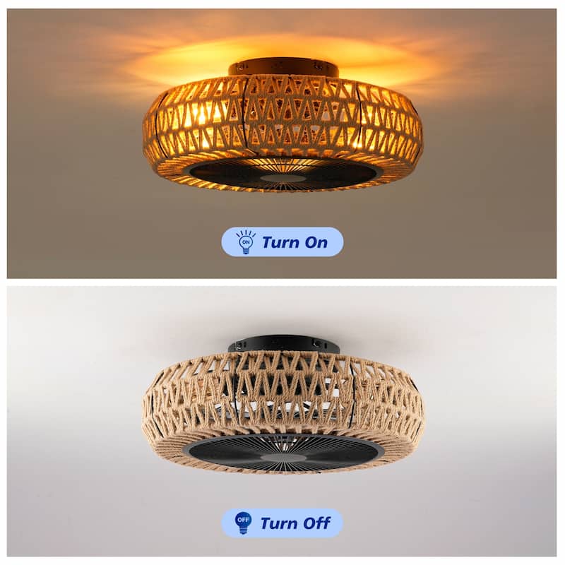 20" Vintage Rope Ceiling Fan Light w/ Remote Control 6 Speed Adjustable Airflow, NOT Included Bulbs
