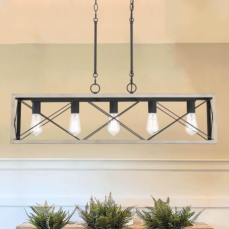 Kiro 5-light Farmhouse Linear Chandelier Faux Wood Dining Lighting with UL Certified - 36''