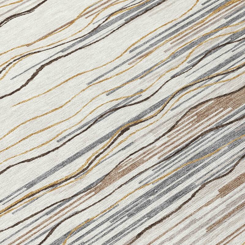 Machine Washable Indoor/ Outdoor Modern Stripe Chantille Rug