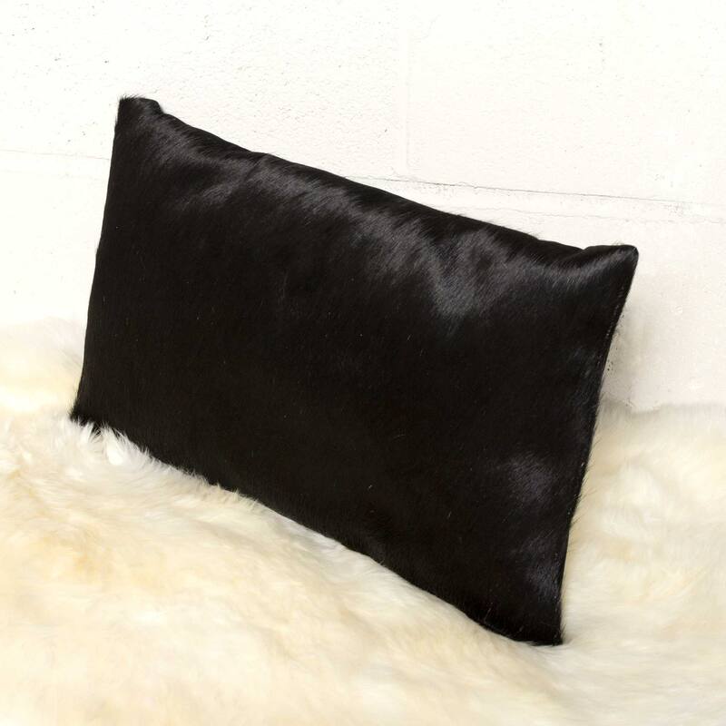 HomeRoots 12" X 20" X 5" Black Cowhide Pillow