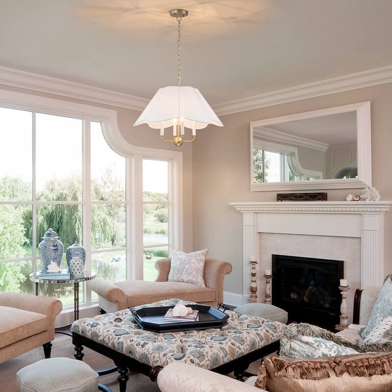 4-Light Mid Century Modern Chandelier 23 in. Pendant Light with Fabric Shade - Gold - 23''W