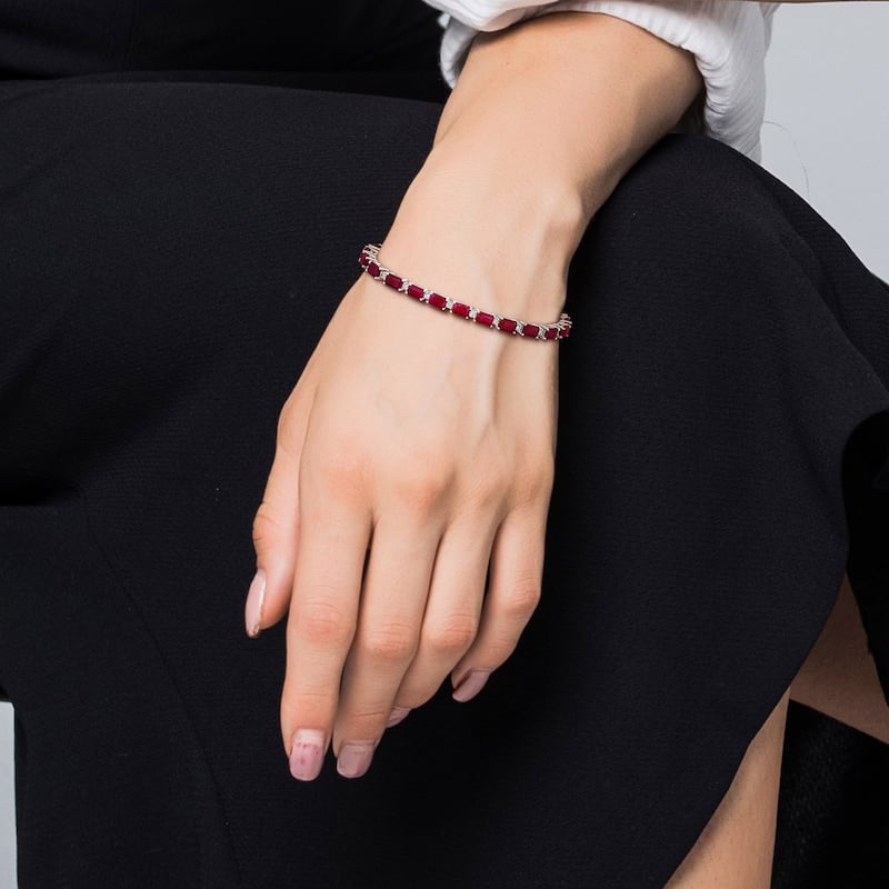 Miadora 14k White Gold Diamond and Ruby Tennis Bracelet 1 to 1 5/8ct TDW