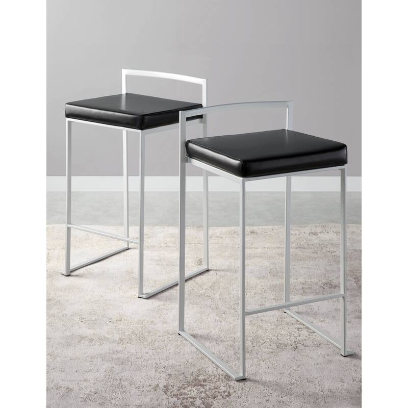 Porch & Den Forrest 26" White Fixed-Height Stackable Counter Stool (Set of 2)