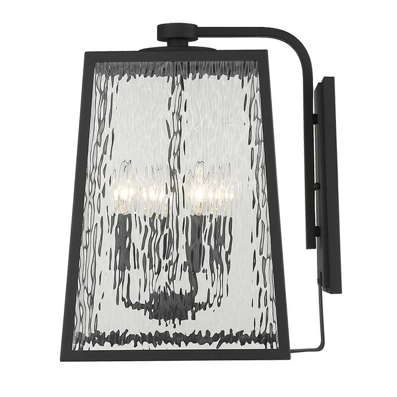 Black 4-Light Outdoor Wall Sconce with Seeded Glass Shade Garden Flush Mount Fixture - 17"