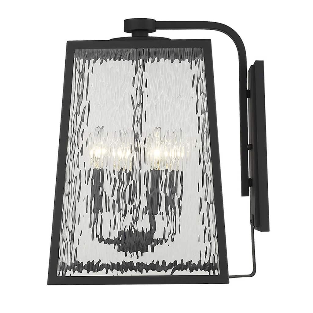 Black 4-Light Outdoor Wall Sconce with Seeded Glass Shade Garden Flush Mount Fixture - 17"