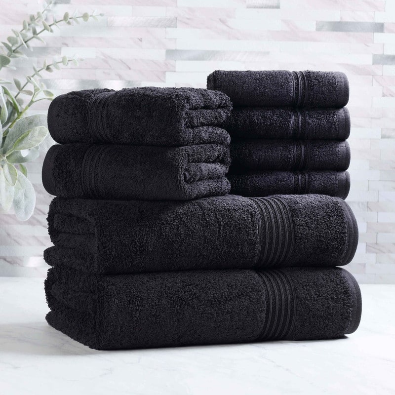 Superior Heritage Egyptian Cotton Absorbent 8-Piece Towel Set - Black
