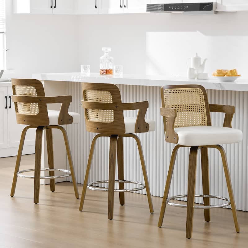 Upholstered Wood Swivel Counter Height Barstool with Arms - 37.8"H x 18.7"W x 19.29"D