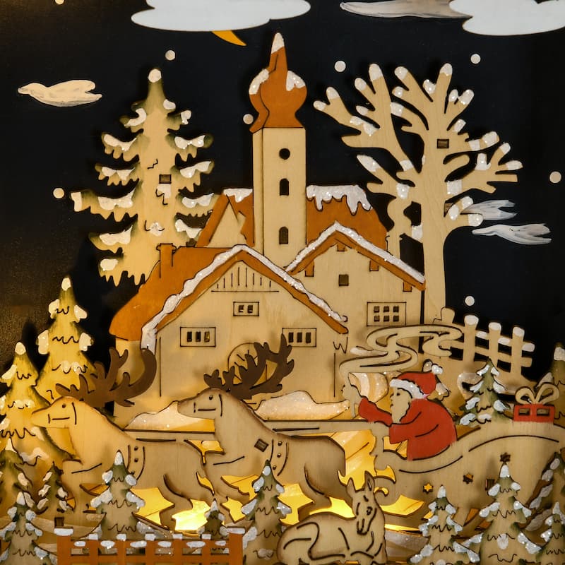HOMCOM Christmas Advent Calendar, Light Up Wooden Holiday Decoration with 24 Countdown Drawers and LED LightsNatural