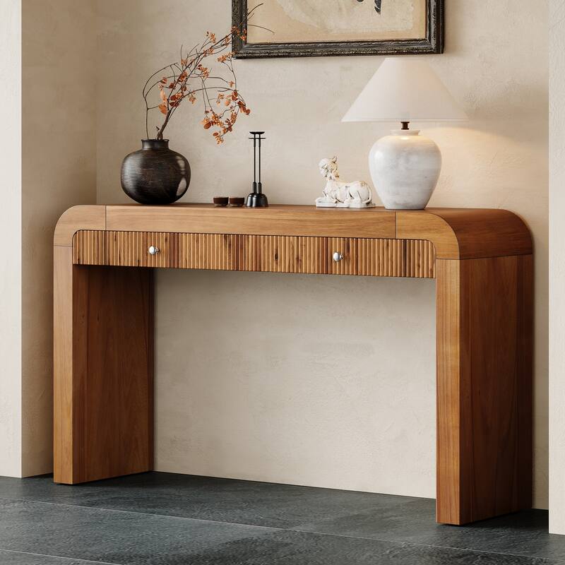 Wood Console Table Rectangular Sofa Table Behind Couch Table with 2 Drawer, Narrow Entryway Table Accent Table for Living Room