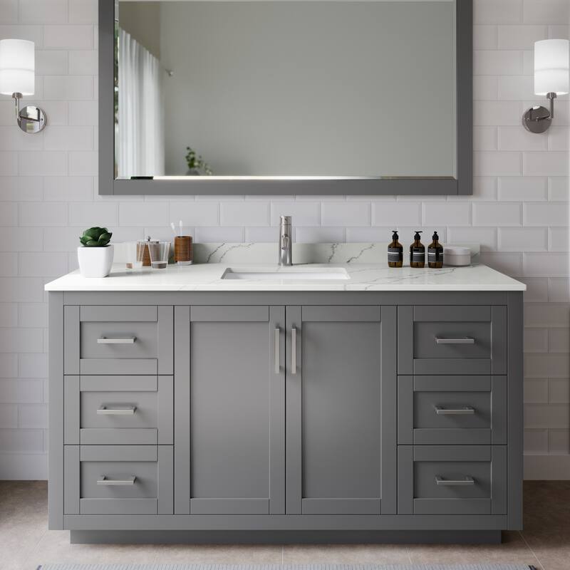 Wyndham Collection WCF292960S-QTZ-UNSMXX Miranda 60" Free Standing - Dark Gray / Giotto Quartz Top / Brushed Nickel