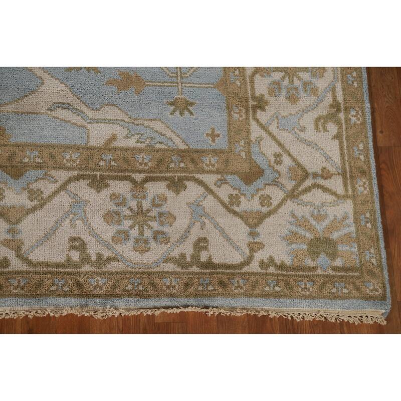 Blue Square Oushak Area Rug Hand-Knotted Wool Carpet - 8'0"x 7'8"