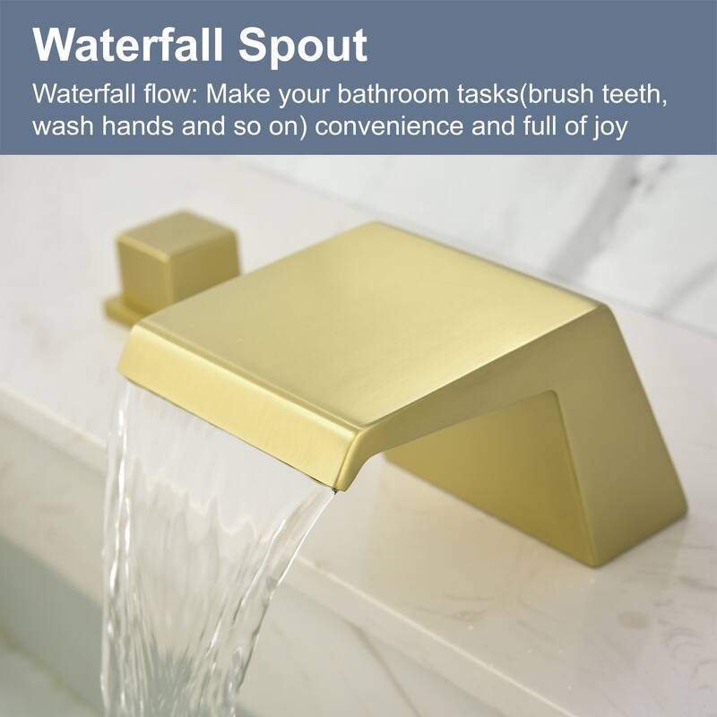 8 Inch Widespread Bathroom Sink Faucet Waterfall Modern Double Handle Bathroom Vanity Faucet Three Hole Mixer Tap With Valve